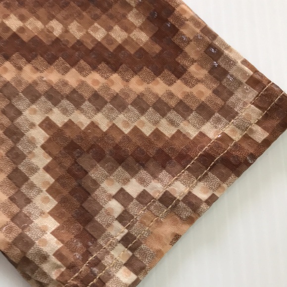 XOXOXO womens L / 12 half sleeve tan brown black button up shirt retro 70s - Picture 14 of 15